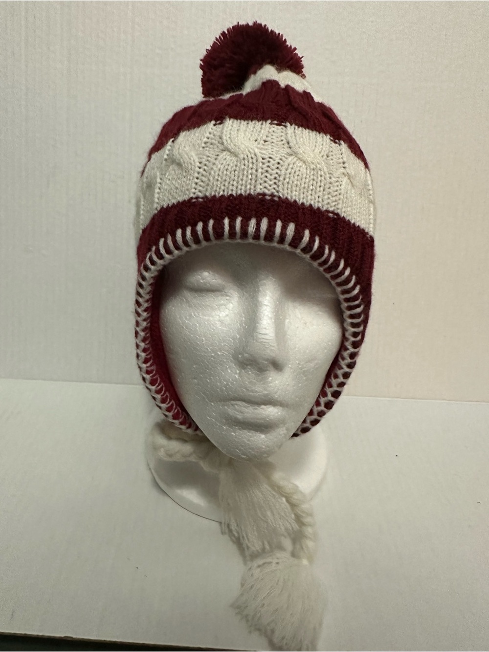 Boston College Eagles ’47 Brand Knit Trapper Hat Ear Flaps Pom Maroon Cream